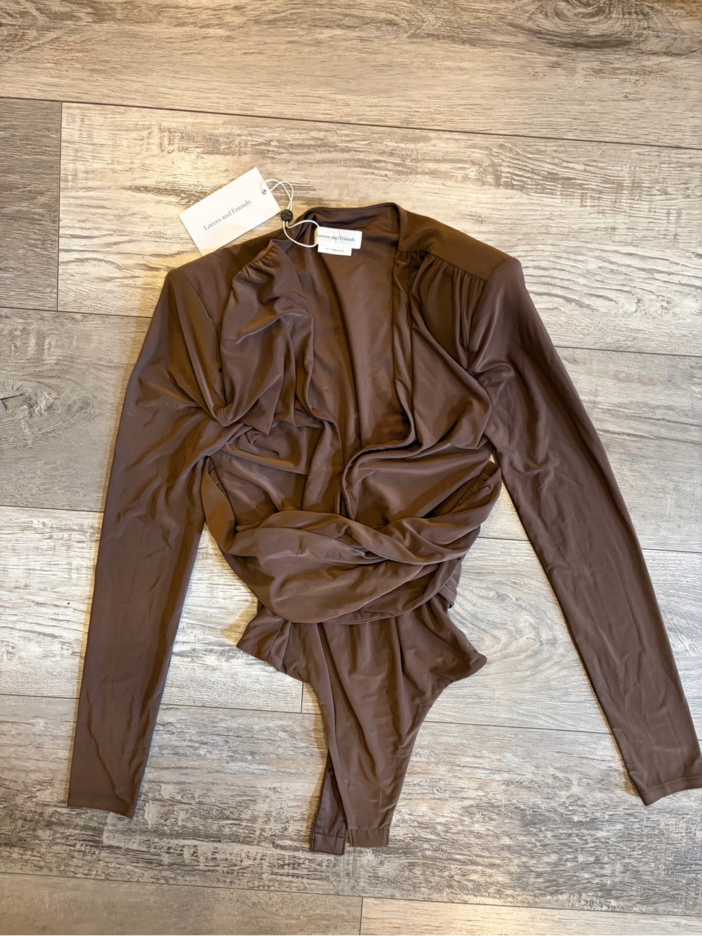 Lovers + Friends Brown Long-Sleeve Twist-Front Bodysuit